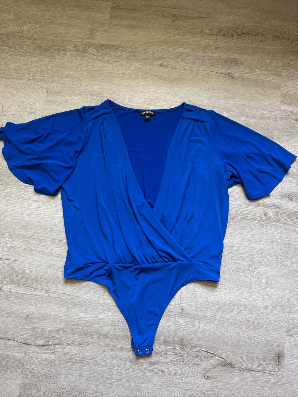 Express Cobalt Blue Surplice Bodysuit Flutter Sleeve Size Large